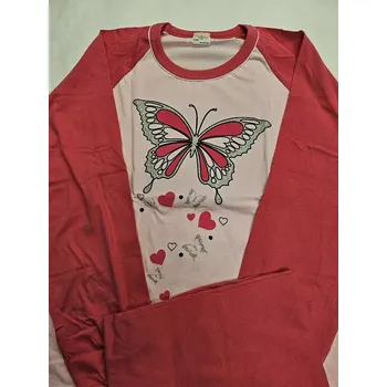 Dámské pyžamo Dívčí pyžamo Butterfly dlouhé - 164 / světle růžová