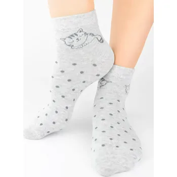 Dívčí ponožky Kočičkové N - 23-26 / světle šedý melír