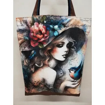 Nákupní taška Taška nákupní kočárkovina - Dáma s ptáčkem varianta: se zipem