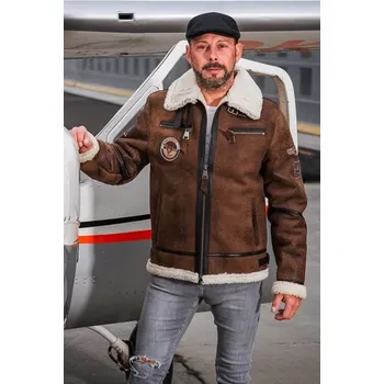 Pánská casual bunda Pánská hnědá kožešinová pilotka JACK Velikost L
