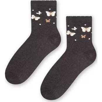 Dámské ponožky Dámské ponožky s motýlky - 35-37 / grafitová