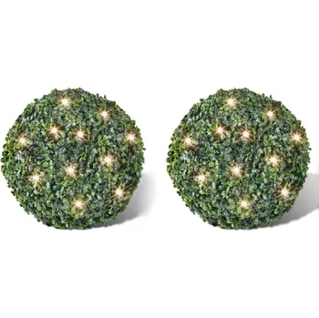 Vánoční světelná dekorace OMAXI Zimostrázová koule s umělými lístky 35cm s LED řetězem 2ks 866060