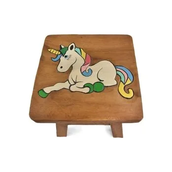 Stolička dřevěná čtverec dekor unicorn
