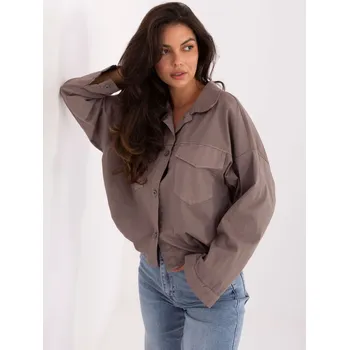 Dámská tunika Dámská tmavě béžová bavlněná košile s kapsami IT-KS-