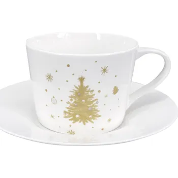 by inspire Vánoční porcelánový šálek s podšálkem Zlatá Koleda 2025 – 150 ml