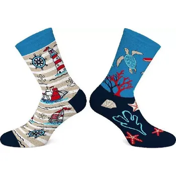 Pánské ponožky Pánské nestejné ponožky U moře - 39-41 / modrá
