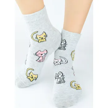 Dívčí ABS ponožky Kočičky - 31-34 / světle šedá