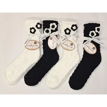 Dámské ponožky Dámské žinilkové ponožky Flowers - Uni / černá