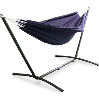 Zahradní sestava Tmavě modrá houpací síť na rámu Stojan do zahrady stabilní pohodlný M18163