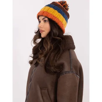 Čepice Pruhovaná zimní čepice s bambulí žlutá/modrá AT-CZ-