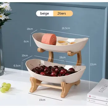 Dvoupatrový etažér na ovoce, cukrovinky či oříšky (béžový/bílý/zelený) Barva: Béžová