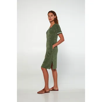 Dámské šaty Luxusní celopropínací froté šaty Vamp 20550 Barva: OLIVOVÁ, Velikost: L