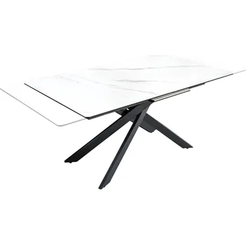 Jídelní stůl Jídelní stůl ALPINE – keramický mramorový vzhled a kov / bílý / 160–200 cm