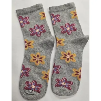 Dámské ponožky Dámské ponožky Barevné květiny - 35-37 / světle šedá