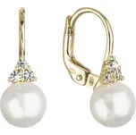 Evolution Group s.r.o. Zlaté 14 karátové náušnice žluté zlato s bílou říční perlou a třemi zirkony 91PZ00024