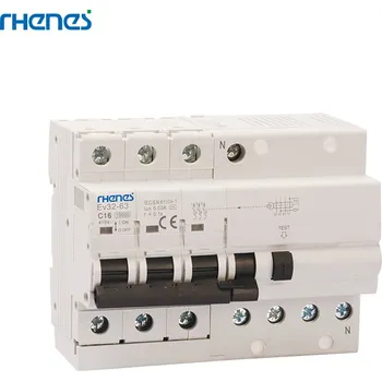 Proudový chránič Proudový chránič s nadproudovou ochranou (RCBO) - Ev32-63: 3P+N / 32-63A / 30mA / Typ A / C char., Jmenovitý proud 63A