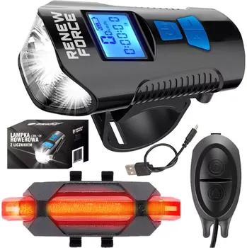 Cyklosvítilna Sada světel na kolo s vestavěným zvonkem a nastavením intenzity CBL-1X - RENEW FORCE