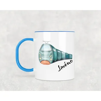 Domovi Plastový hrnek s vlastním jménem Vlak 330ml Barva ucha a zevnitř: Modrá