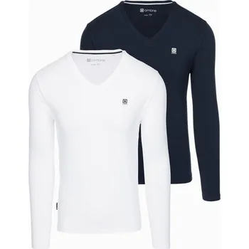 Pánské tričko Sada pánských dlouhých rukávů SLIM FIT s výstřihem do V a logem 2-pack - mix bílá/modrá V1 Z103 - XL