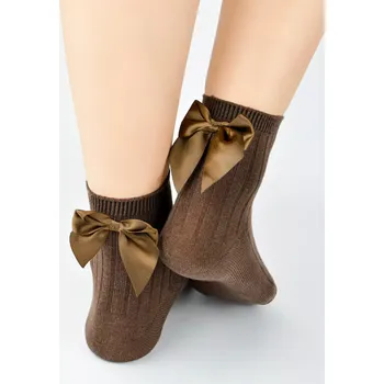 Dámské ponožky Dámské ponožky s mašlí SB144 - 35-38 / tmavě hnědá