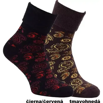 Dámské ponožky Bambusové froté ponožky Ornament - 39-42 / černá/červená