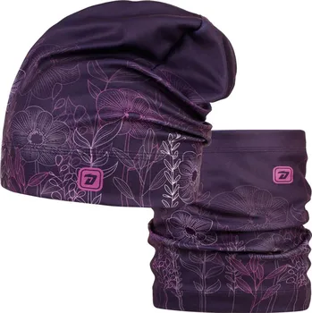Čepice Set fleecové čepice a nákrčníku Yetti - vzor 49 - tmavě fialová - květiny 54 - 56