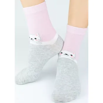 Dámské punčochy Dívčí ponožky Kočičky N - 35-38 / růžová/šedá