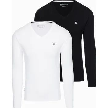 Sada pánských dlouhých rukávů SLIM FIT s výstřihem do V a logem 2-pack - mix bílá/černá V2 Z103 - S