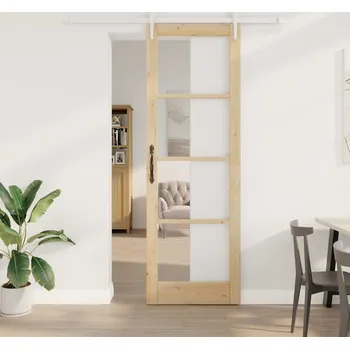 vidaXL Posuvné dveře Přírodní 78 x 232 cm Masivní borové dřevo a sklo