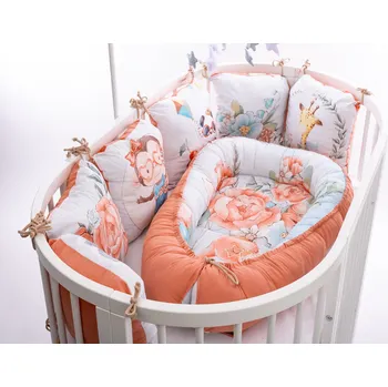 Hnízdečko pro miminko MIMOUŠEK 2-dílný set do postýlky safari zoo plameňák