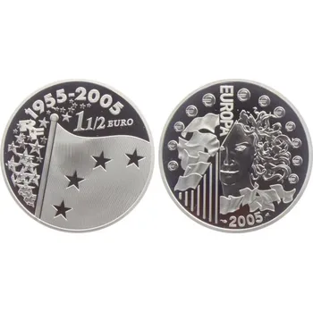 Stříbrná pamětní mince Europa, 50. výročí Evropské vlajky, Proof, rok 2003