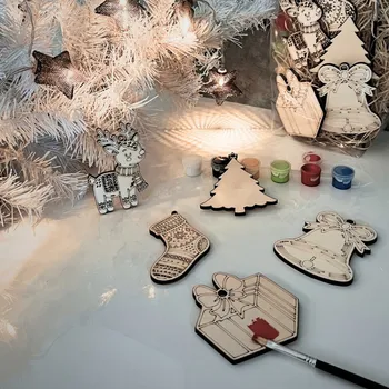 Vánoční ozdoba Wooden Mooden Sada dřevěných ozdob na vybarvení Vánoce