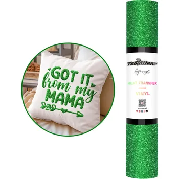 Samolepící dekorace TeckWrap Glitter PUFF HTV - Green - Nažehlovací vinylová folie Velikost: 25 x 30 cm