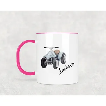 Domovi Plastový hrnek s vlastním jménem Čtyřkolka 330ml Barva ucha a zevnitř: Růžová