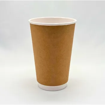 Jednorázové nádobí Wepack Kelímek papírový hnědý dvoustěnný kraft 450 ml (16 oz) – 20 bal x 20 ks