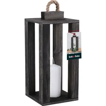 Svícen Dřevěná lucerna na svíčku domácí zahrada černá 13,5x13,5 cm - černá \ 13,5x13,5 cm