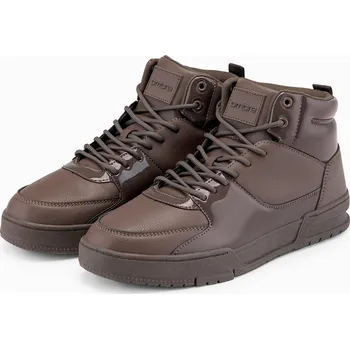 Pánské tenisky Pánské vysoké tenisky s lesklými prvky - tmavě hnědé V3 OM-FOSH-0178 - 44