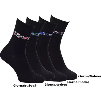 Dámské ponožky Dámské bambusové ponožky Květinky - 35-38 / černá/tyrkysová