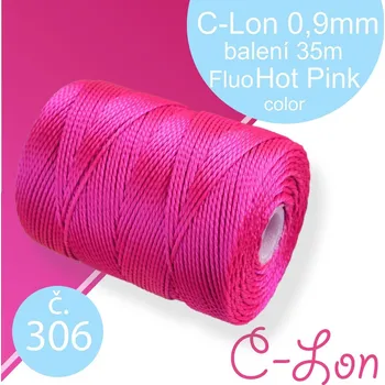 Nit Nylonová nit C-Lon pevná korálková nit. Barva 306 Fluo Hot Pink. Síla nitě 0,9mm. Balení 35m na cívce.