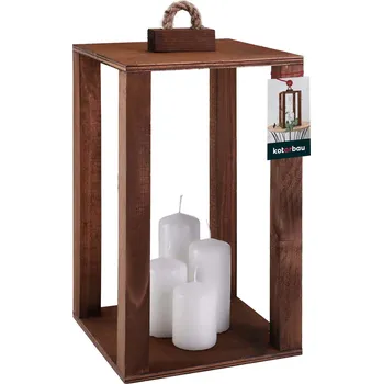 Svícen Dřevěná lucerna na svíčku domácí zahrada hnědá 20x20 cm - hnědá \ 20x20 cm