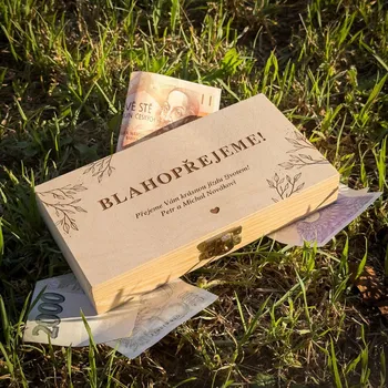 Dárková krabička Dřevia Krabička na peníze – BLAHOPŘEJEME!