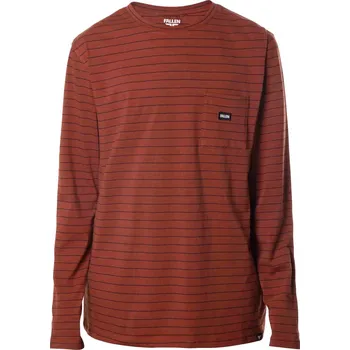 Pánské tričko FALLEN triko - Striped Pocket L/S Tee Brown Black (BROWN/BLACK)