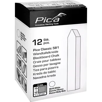 Křída na tabuli pica- classic bílá 12x12x85mm, hranatá ořezaná, bez papí. v kartonu 12ks p