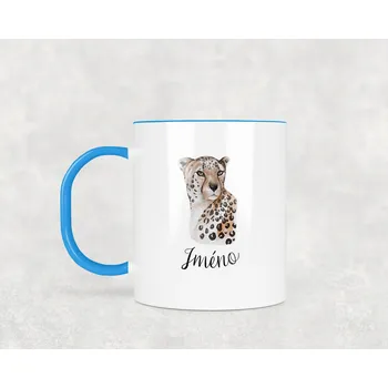 Domovi Plastový hrnek s vlastním jménem Leopard 330ml Barva ucha a zevnitř: Modrá