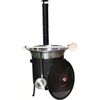 kotlíky Kotel nerez 70 l s poklicí a kotlina 53 cm s kouřovodem Full (nerezový kotel 70 L se smaltovanou poklicí v kotlině 53 cm s kouřovodem a příslušenstvím)