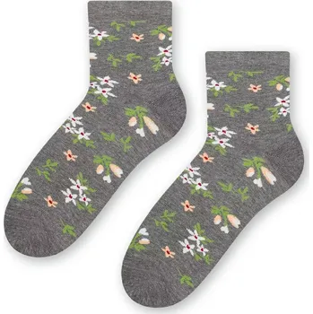 Dámská móda Dámské ponožky s květinkami dlouhé - 35-37 / šedá