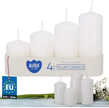 Svíčka Sada 4 stupňovitých válcových stolních svíček bílé barvy kotarbau - bílá