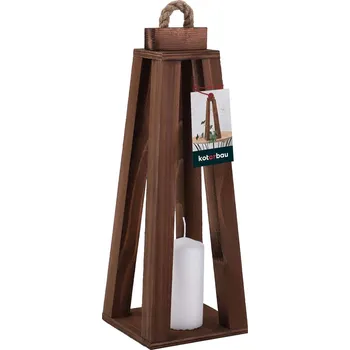 Svícen Dřevěná kuželová lucerna na svíčku domácí zahrada hnědá 13,5x13,5 cm - hnědá \ 13,5x13,5 cm