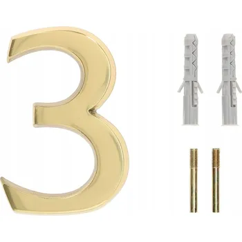 Číslo domu "3" na dveře 3d 10 cm mosazné - 3