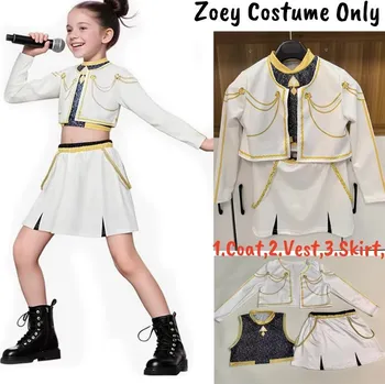 Karnevalový kostým KPop Demon Hunters (Lovkyně démonů) Dívčí 3-dílný cosplay kostým KPop Demon Hunters (Huntrix) - Rumi, Zoey a Mira Varianta: Zoey (kabátek, top, sukně), Velikost: 120